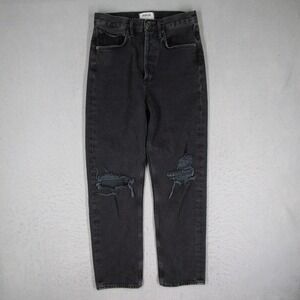 Agolde High Rise Straight Leg Distressed Jeans Washed Black Size 24 Button Fly